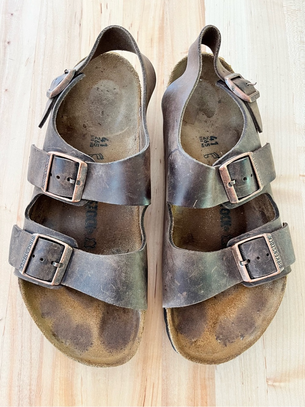 Birkenstock Milano Oiled Leather Two-Strap Brown Buckle Sandal, Sz 41 - Picture 2 of 13